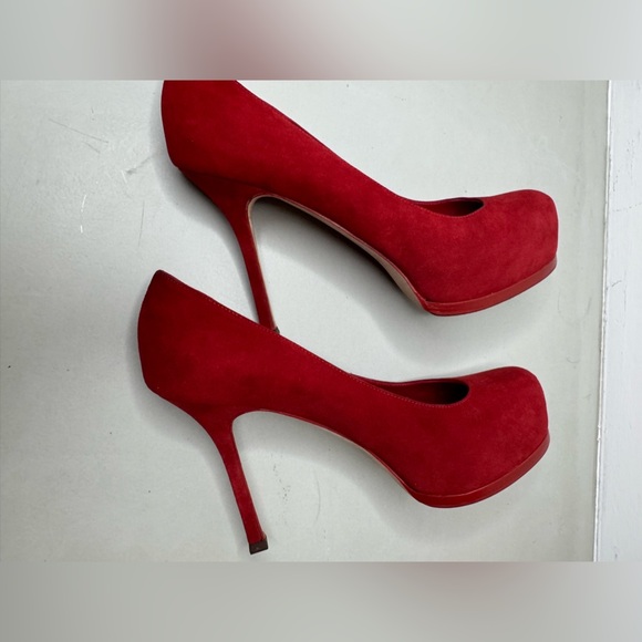 Saint Laurent Red/Coral Suede Tribtoo Platform Pumps – Size 39 - Picture 15 of 17